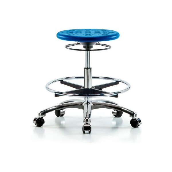 E Com Blue Ridge Ergonomics Cleanroom Stool with Casters and Footring - Medium Bench Height - Blue CLR-IPMBSO-CR-CF-CC-BLU - main